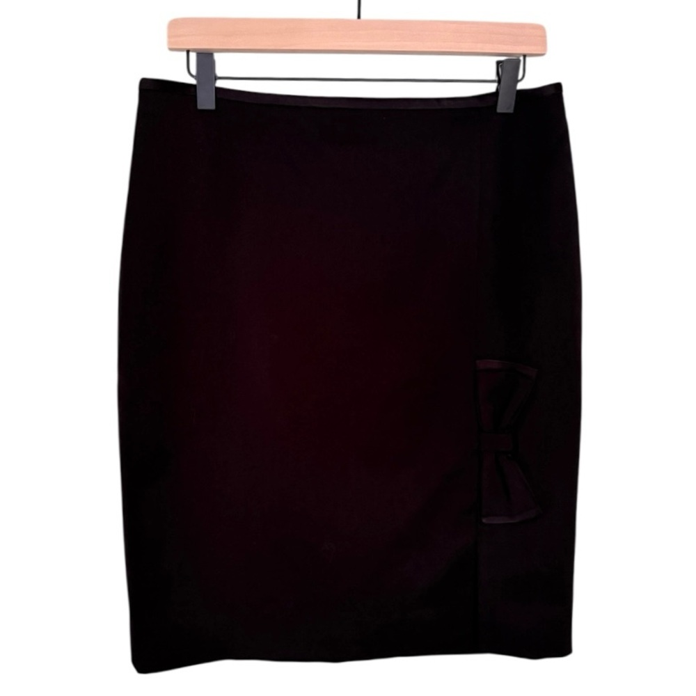 NWT White House Black Market Wool‎ Bow Detail Skirt Black Women’s Size 8